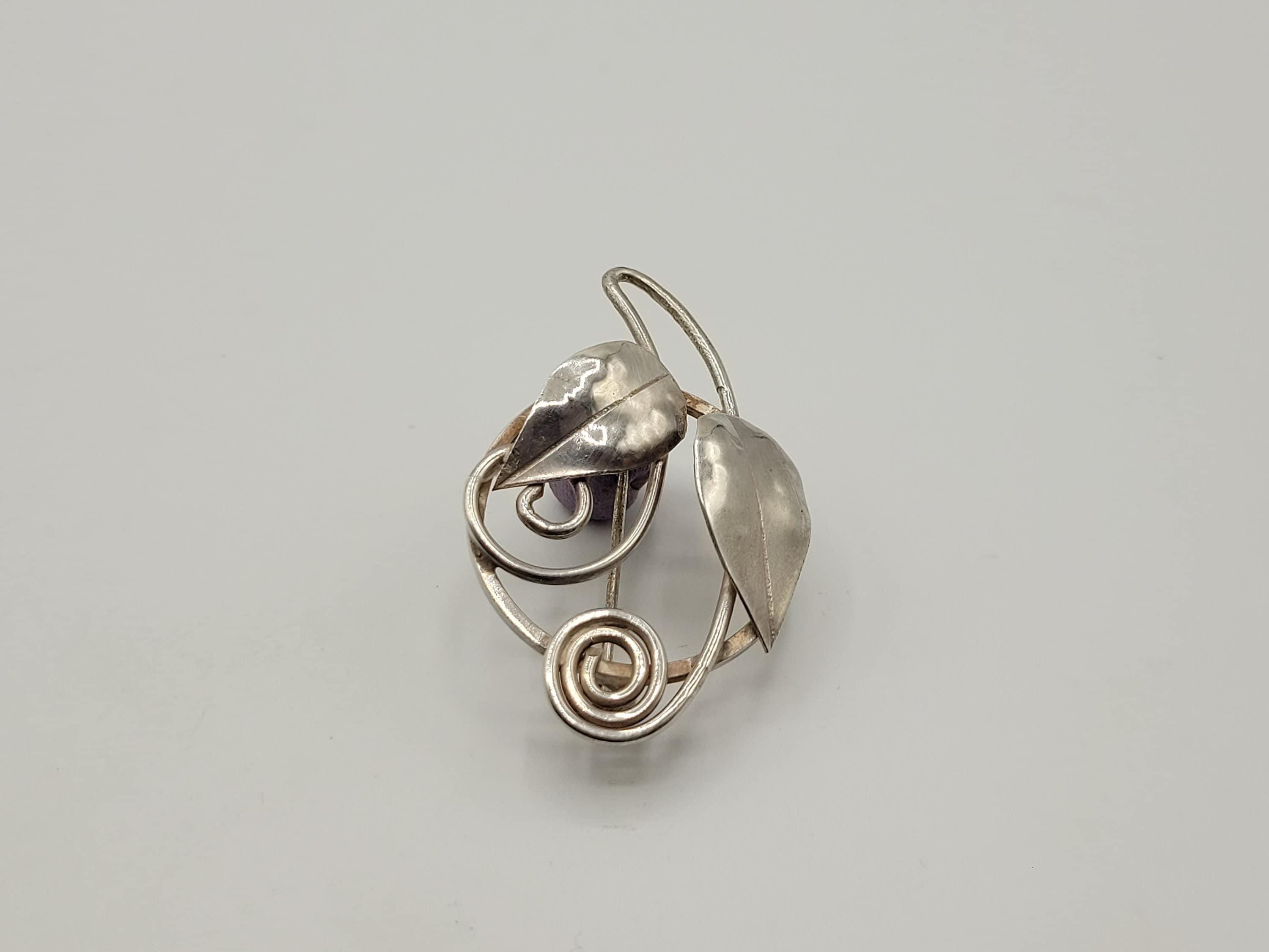 Vintage Silver Leaf Brooch Possibly Danish? Spiral Design 4.69 Grams