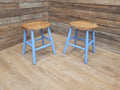 Two Vintage Oak Oval Stools Annie Sloan Painted Base Sanded Oiled Seats