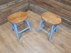 Two Vintage Oak Oval Stools Annie Sloan Painted Base Sanded Oiled Seats