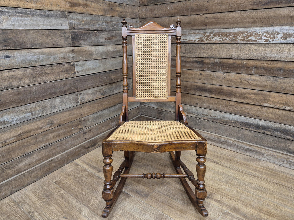 Late 19thC Arts & Craft Bergere Rocking Chair Reed Seat Antique