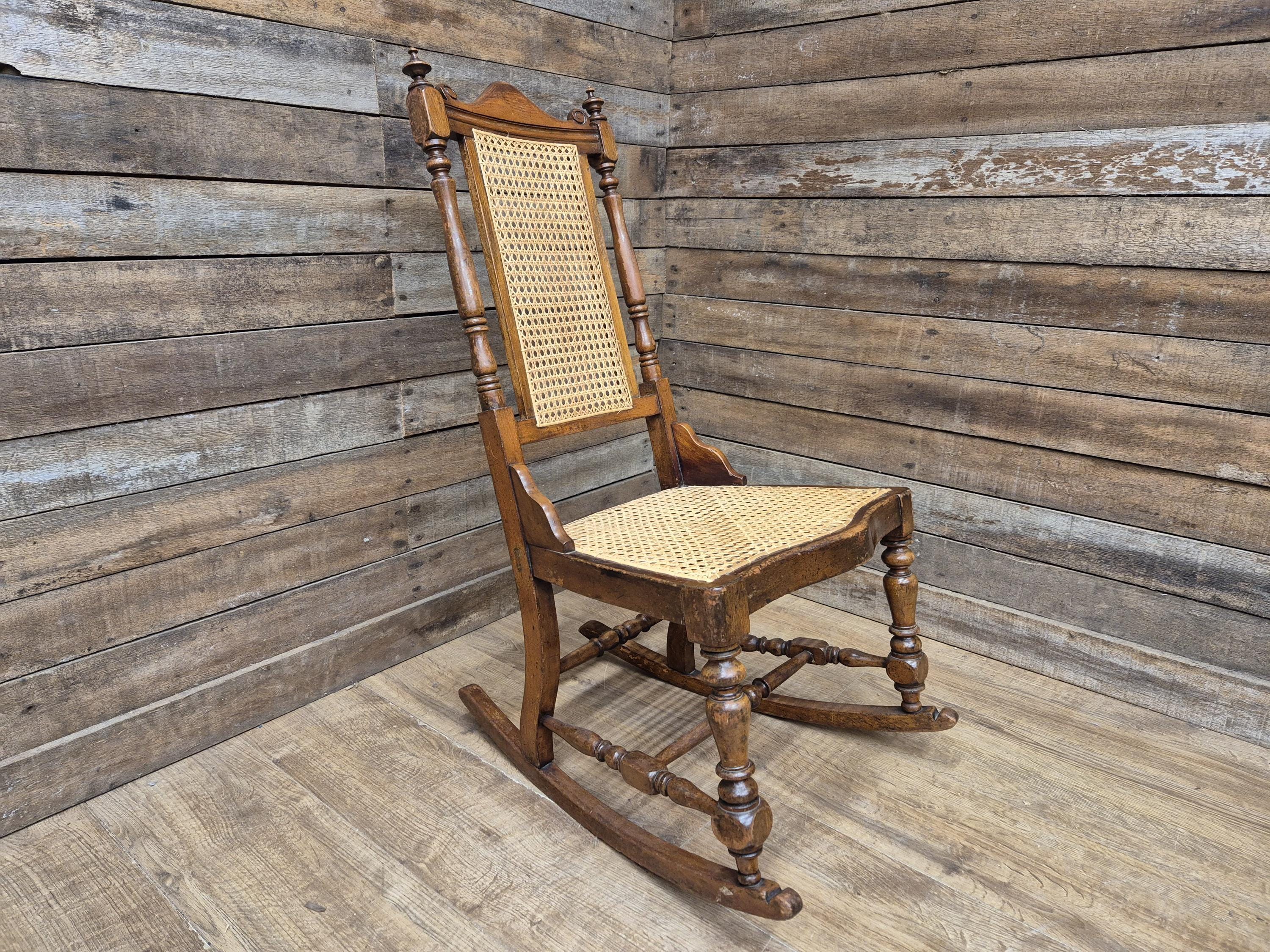 Late 19thC Arts & Craft Bergere Rocking Chair Reed Seat Antique