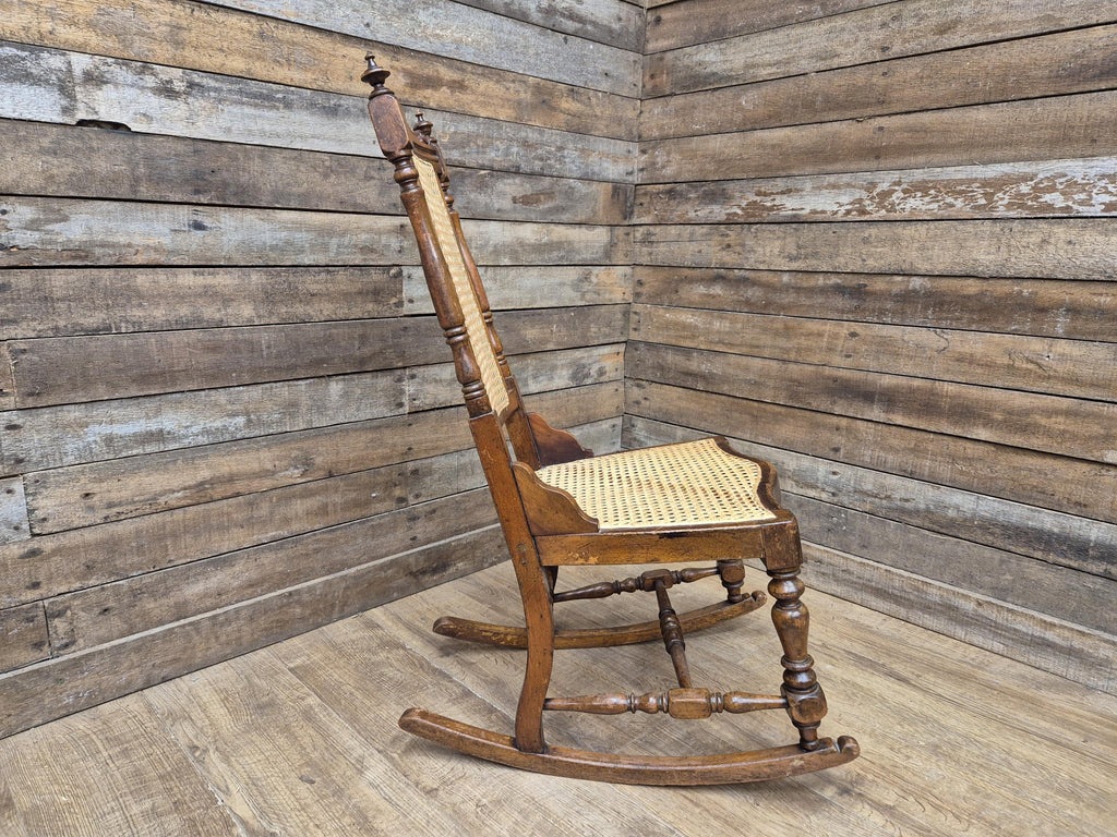 Late 19thC Arts & Craft Bergere Rocking Chair Reed Seat Antique