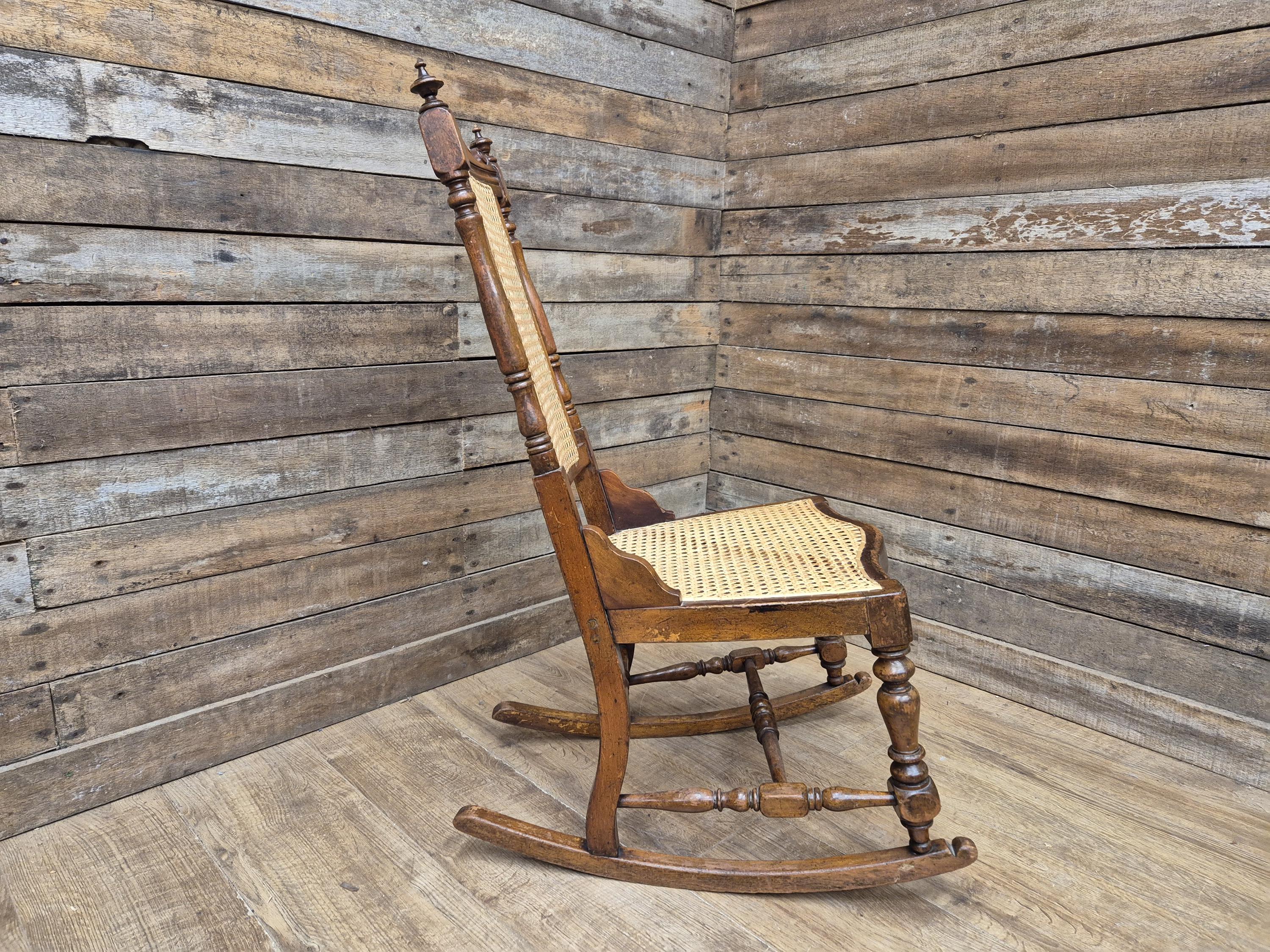 Late 19thC Arts & Craft Bergere Rocking Chair Reed Seat Antique
