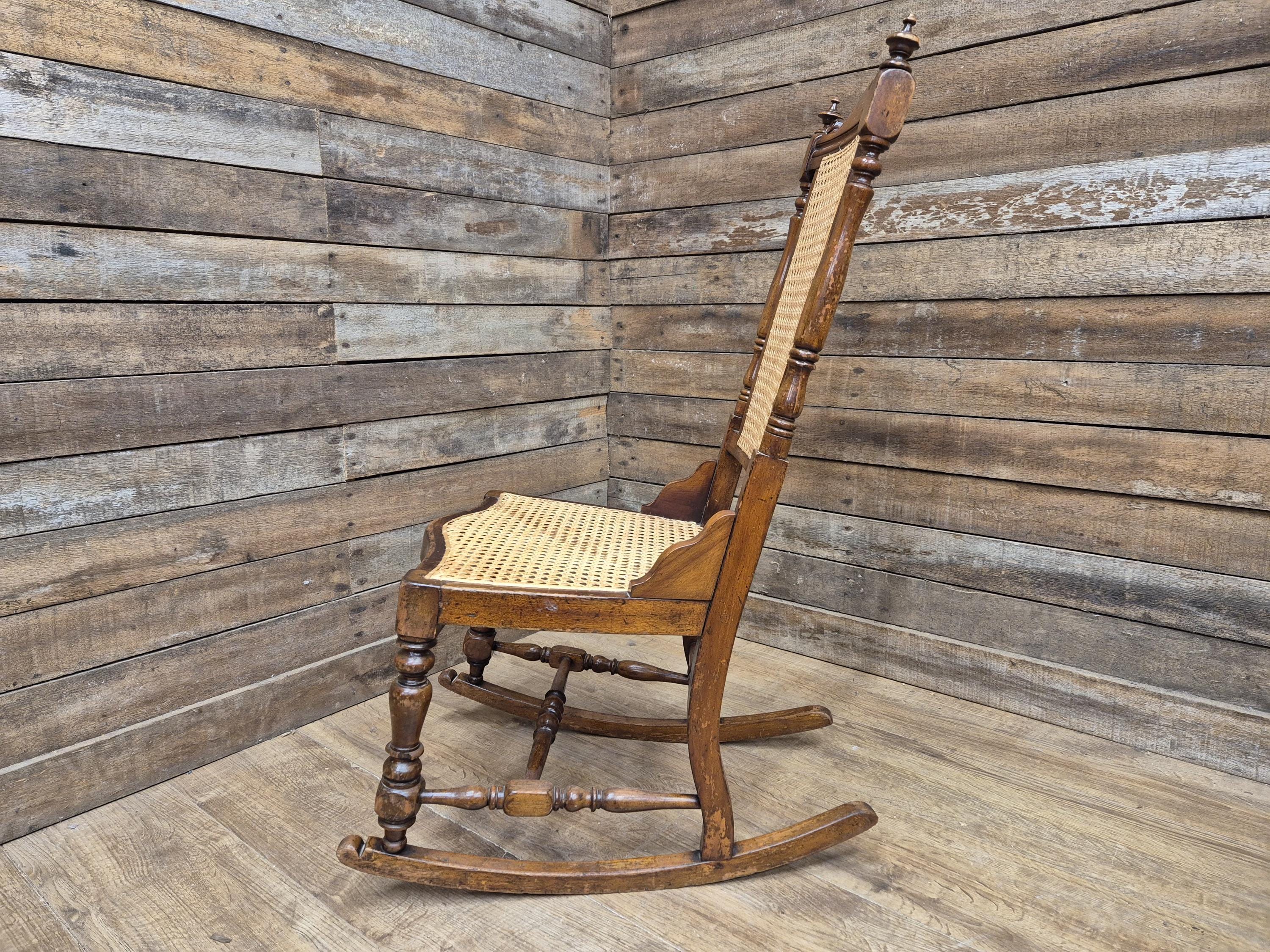 Late 19thC Arts & Craft Bergere Rocking Chair Reed Seat Antique