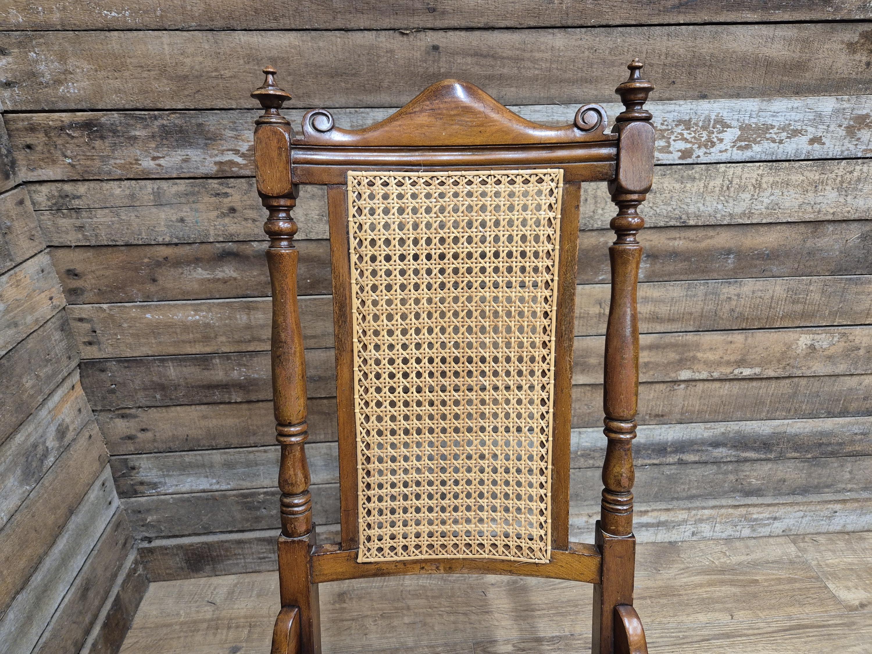 Late 19thC Arts & Craft Bergere Rocking Chair Reed Seat Antique