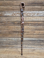 Antique Tall African Tribal Carved Walking Stick Hand Crafted Nude Snake Faces