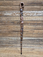 Antique Tall African Tribal Carved Walking Stick Hand Crafted Nude Snake Faces