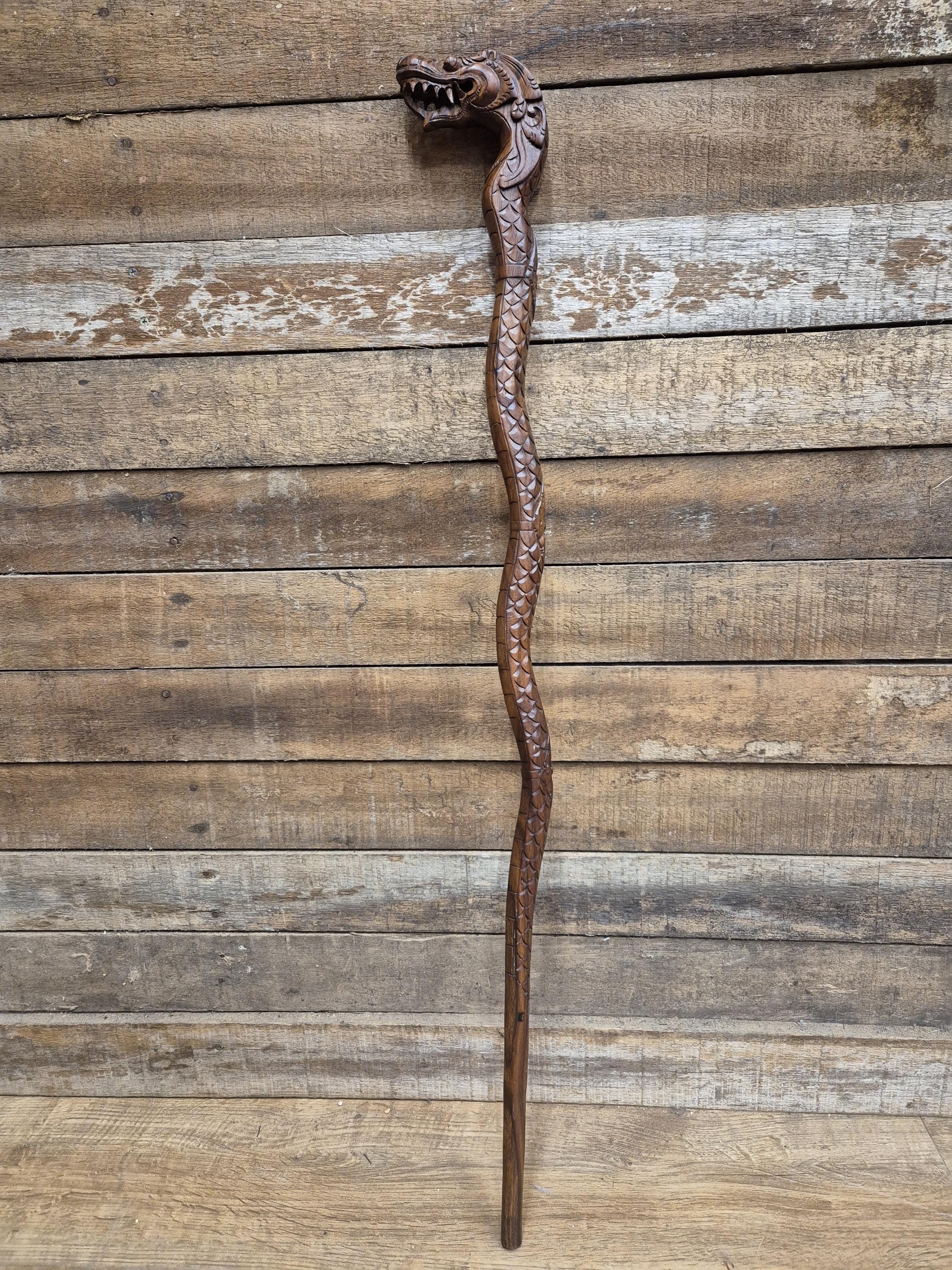 Vintage Hand Crafted Carved Dragon Head Wooden Walking Stick