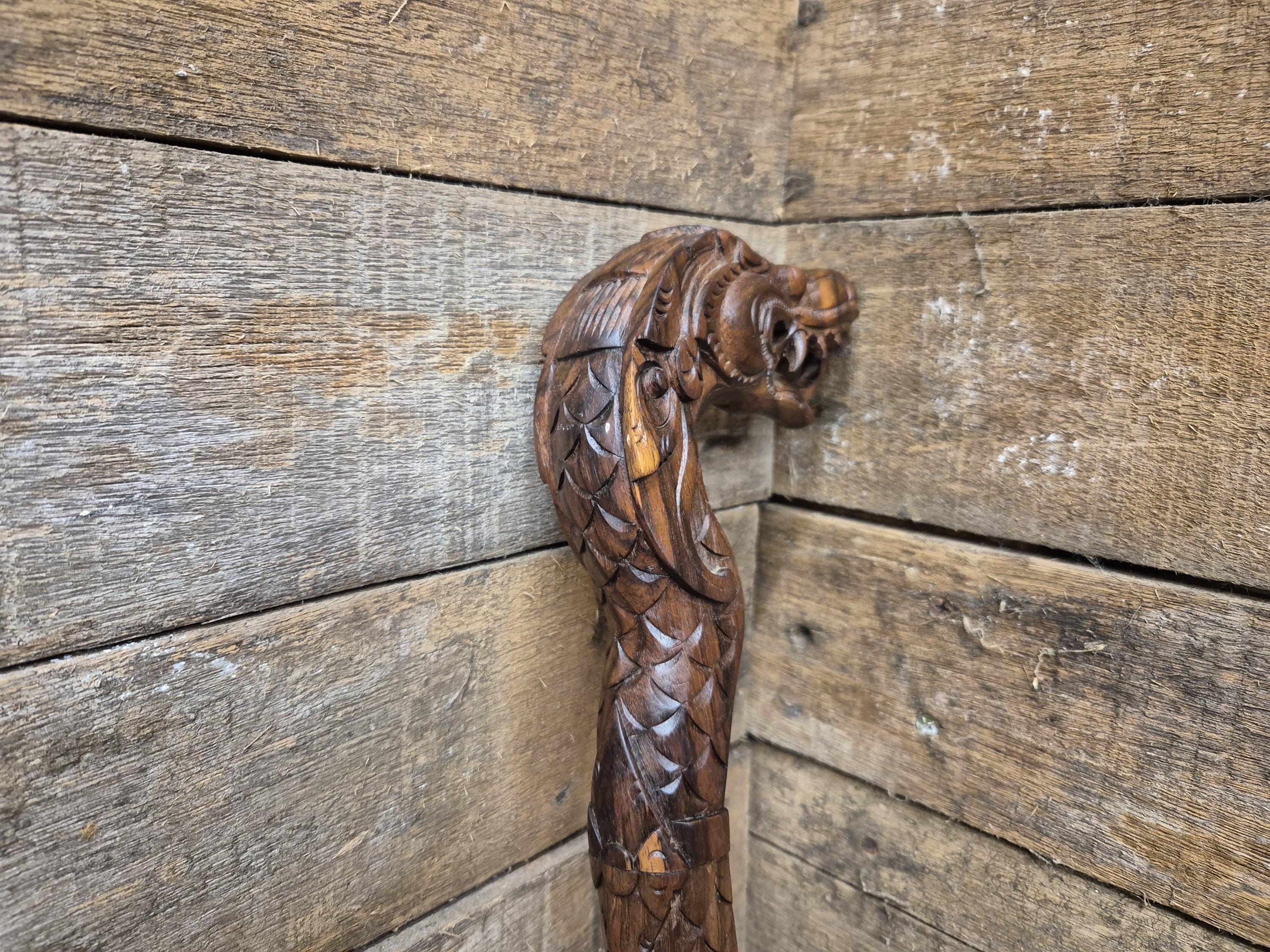 Vintage Hand Crafted Carved Dragon Head Wooden Walking Stick
