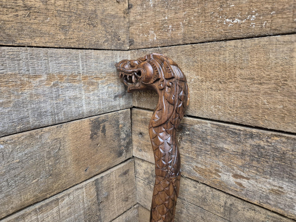 Vintage Hand Crafted Carved Dragon Head Wooden Walking Stick