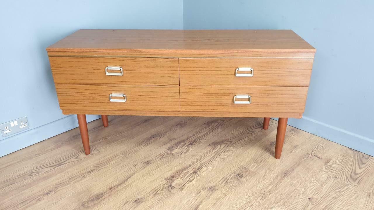 Retro Four Drawer Mid Century Mirrored Dressing Table Sideboard Pin Legs