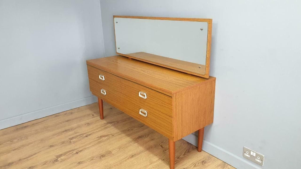 Retro Four Drawer Mid Century Mirrored Dressing Table Sideboard Pin Legs
