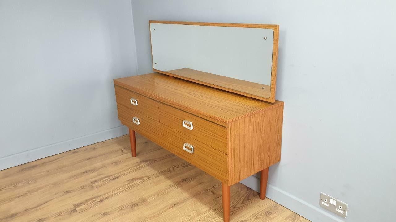 Retro Four Drawer Mid Century Mirrored Dressing Table Sideboard Pin Legs