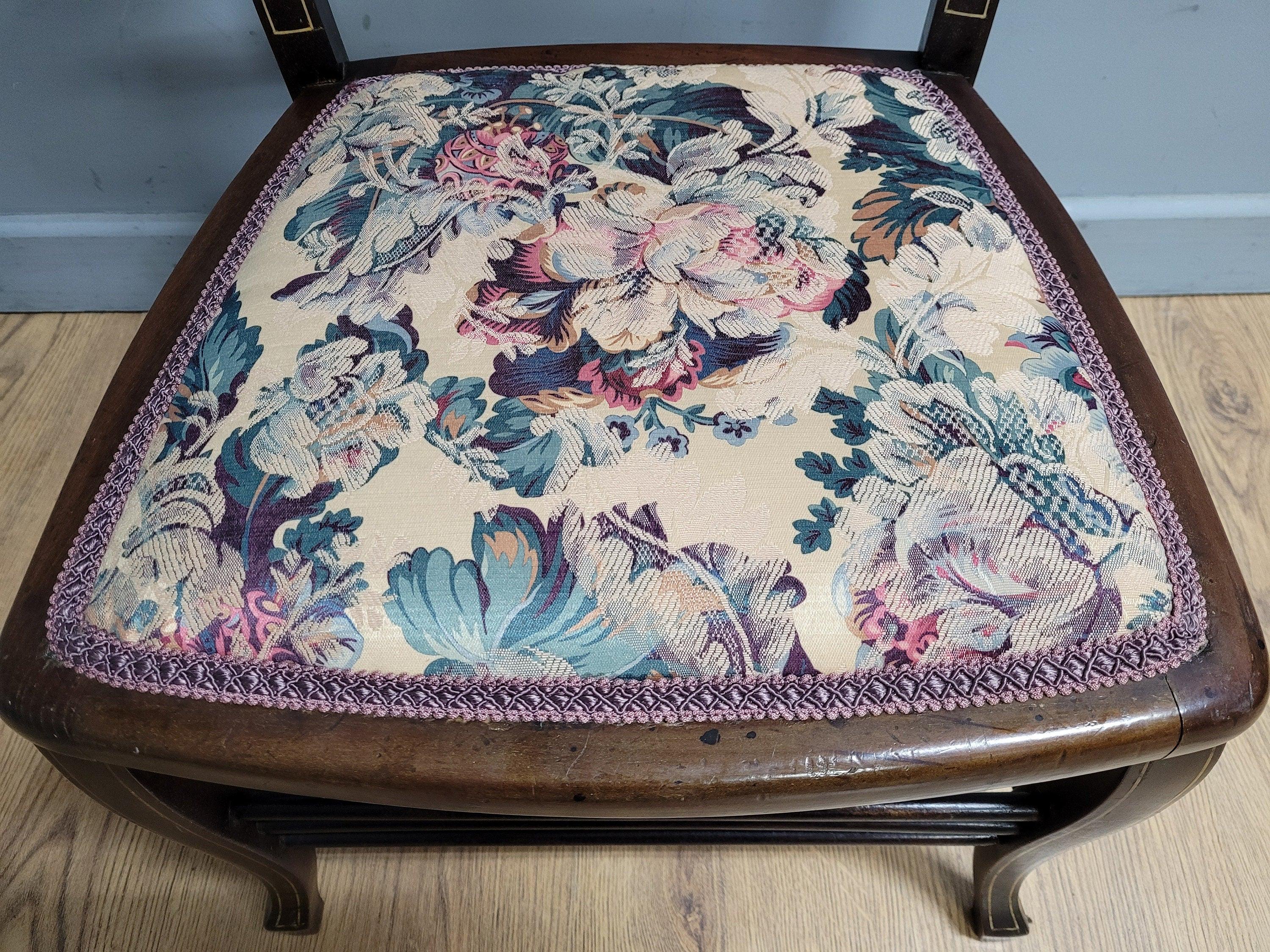 Antique Edwardian Hall Bedroom Chair Ladder Back Inlaid Detail Floral Seat