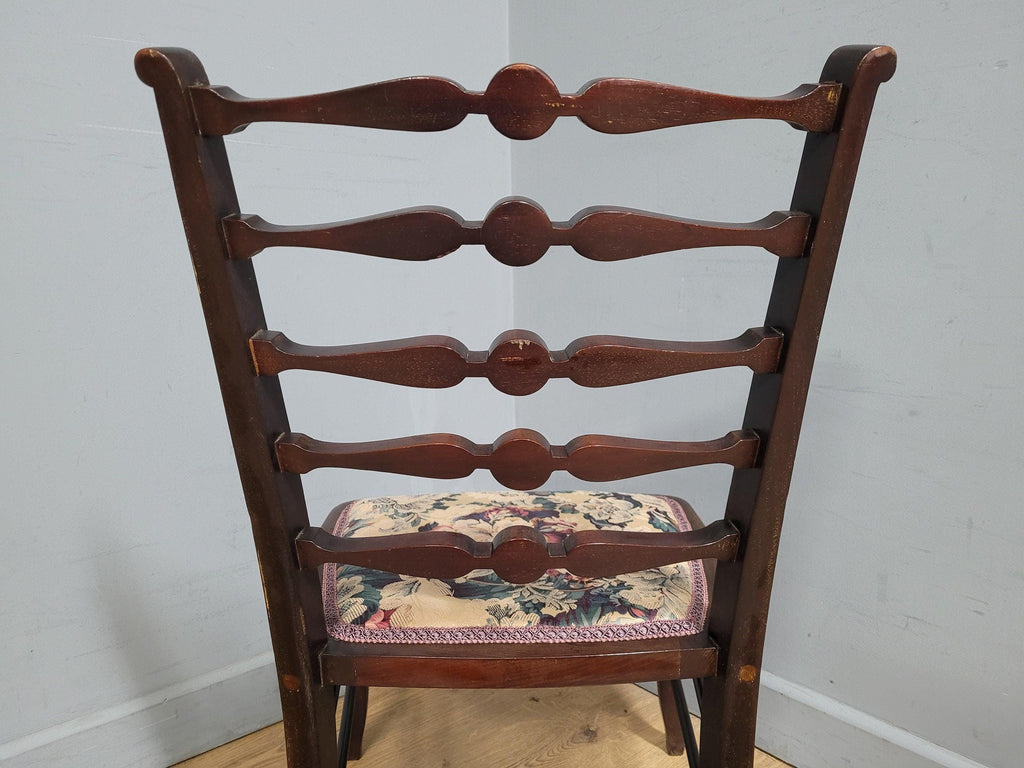 Antique Edwardian Hall Bedroom Chair Ladder Back Inlaid Detail Floral Seat