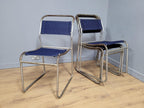 Four Mid Century Pel Cox Industrial Tubular Metal Stacking Chairs Denim Seats