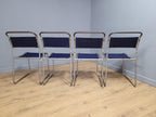 Four Mid Century Pel Cox Industrial Tubular Metal Stacking Chairs Denim Seats