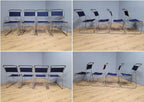 Four Mid Century Pel Cox Industrial Tubular Metal Stacking Chairs Denim Seats