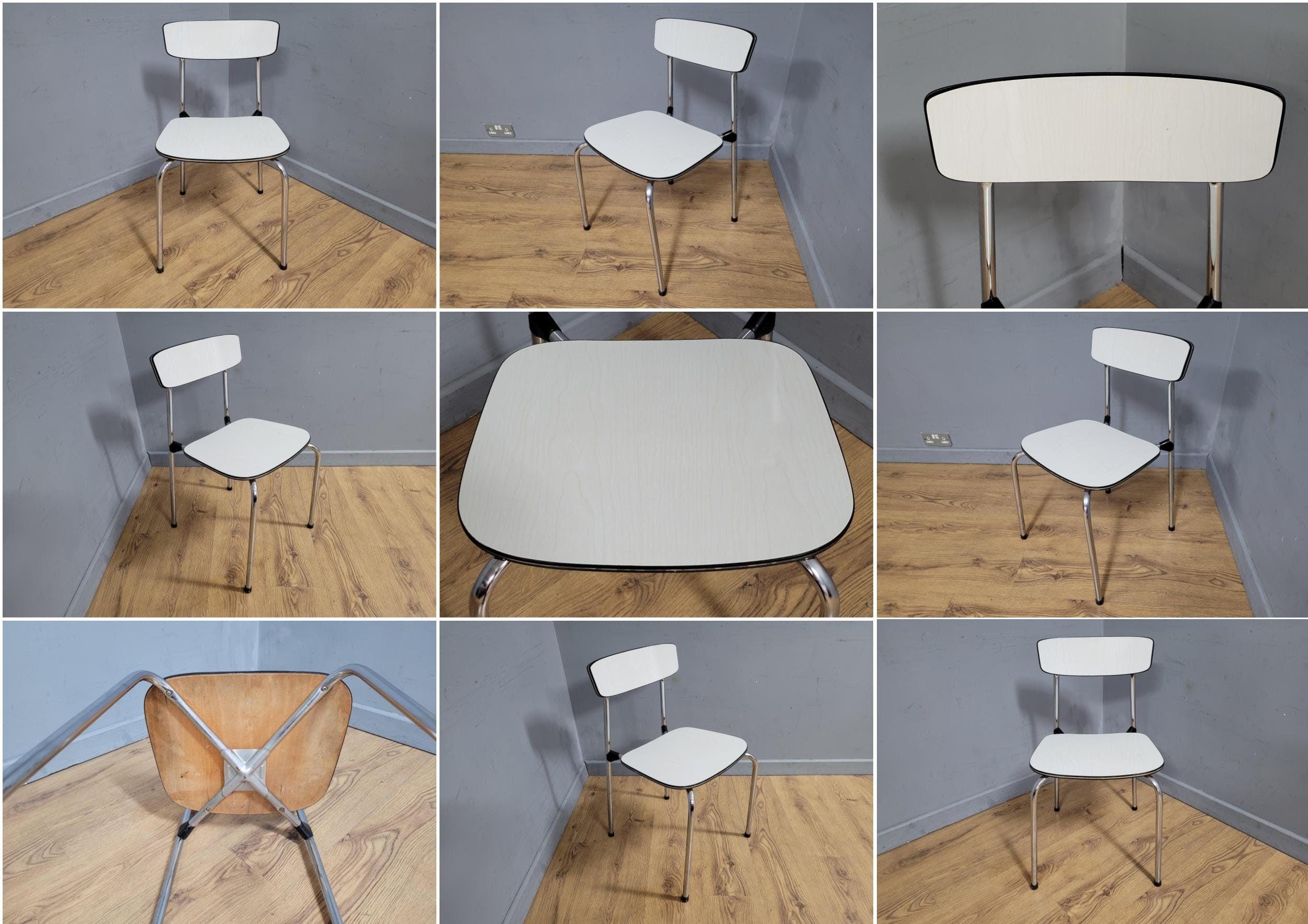 Mid Century White Formica and Chrome Chair Desk Office Chair