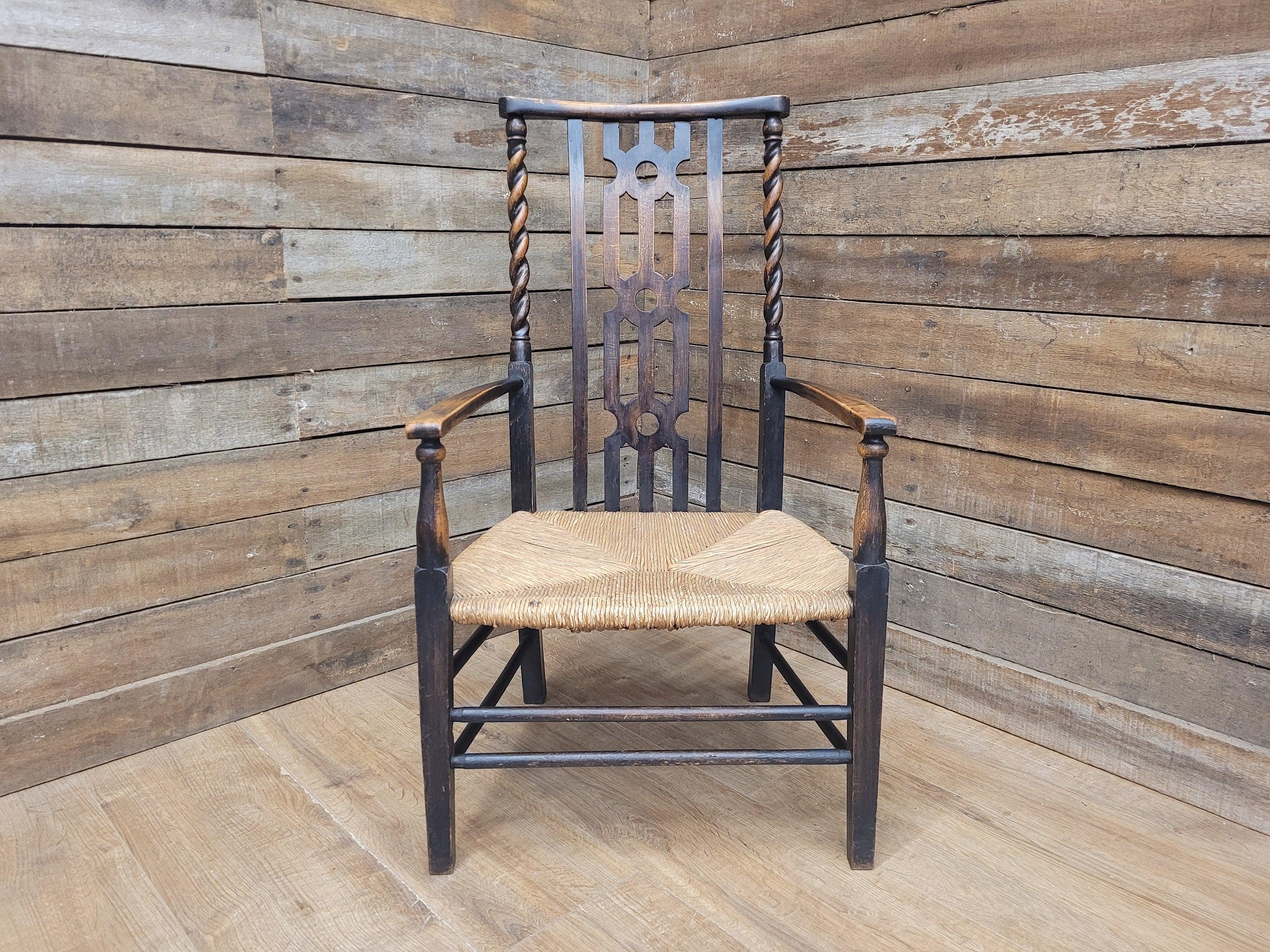 Petite Antique Oak Arts & Craft Barley Twist Carver Armchair Great Patina