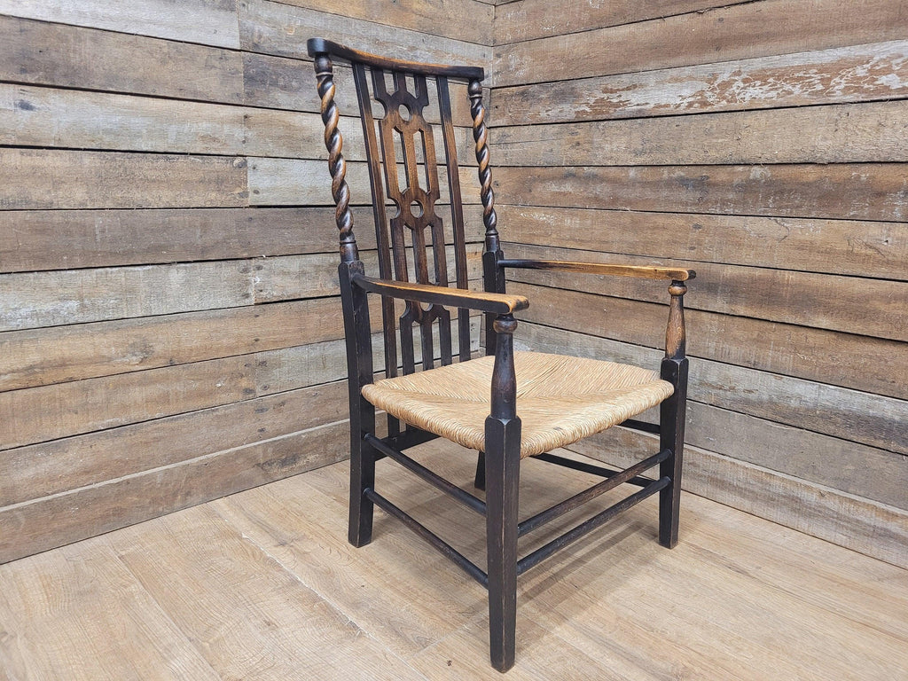 Petite Antique Oak Arts & Craft Barley Twist Carver Armchair Great Patina