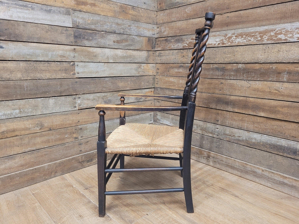 Petite Antique Oak Arts & Craft Barley Twist Carver Armchair Great Patina