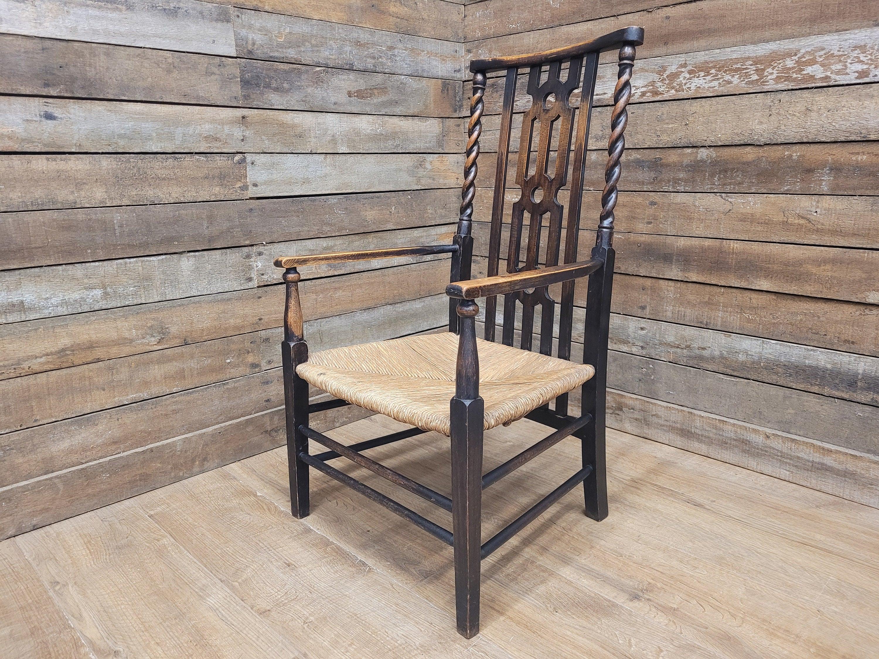 Petite Antique Oak Arts & Craft Barley Twist Carver Armchair Great Patina