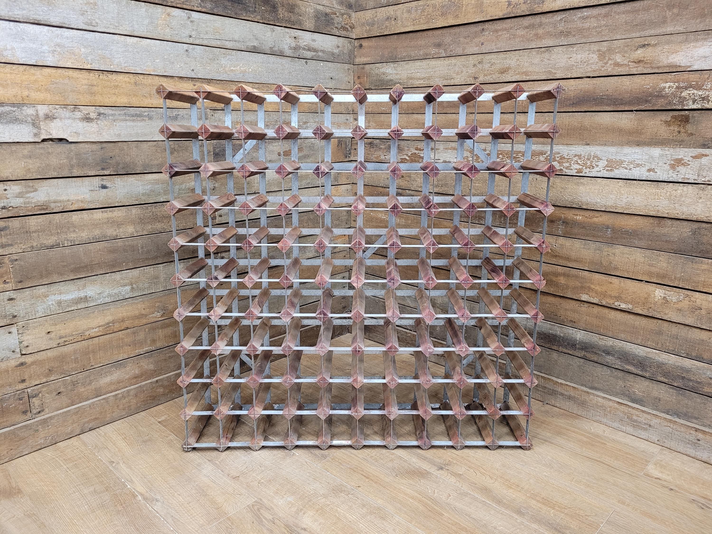 Vintage Rustic Distressed 100 Wine Bottle Wooden Storage Rack Designer Piece