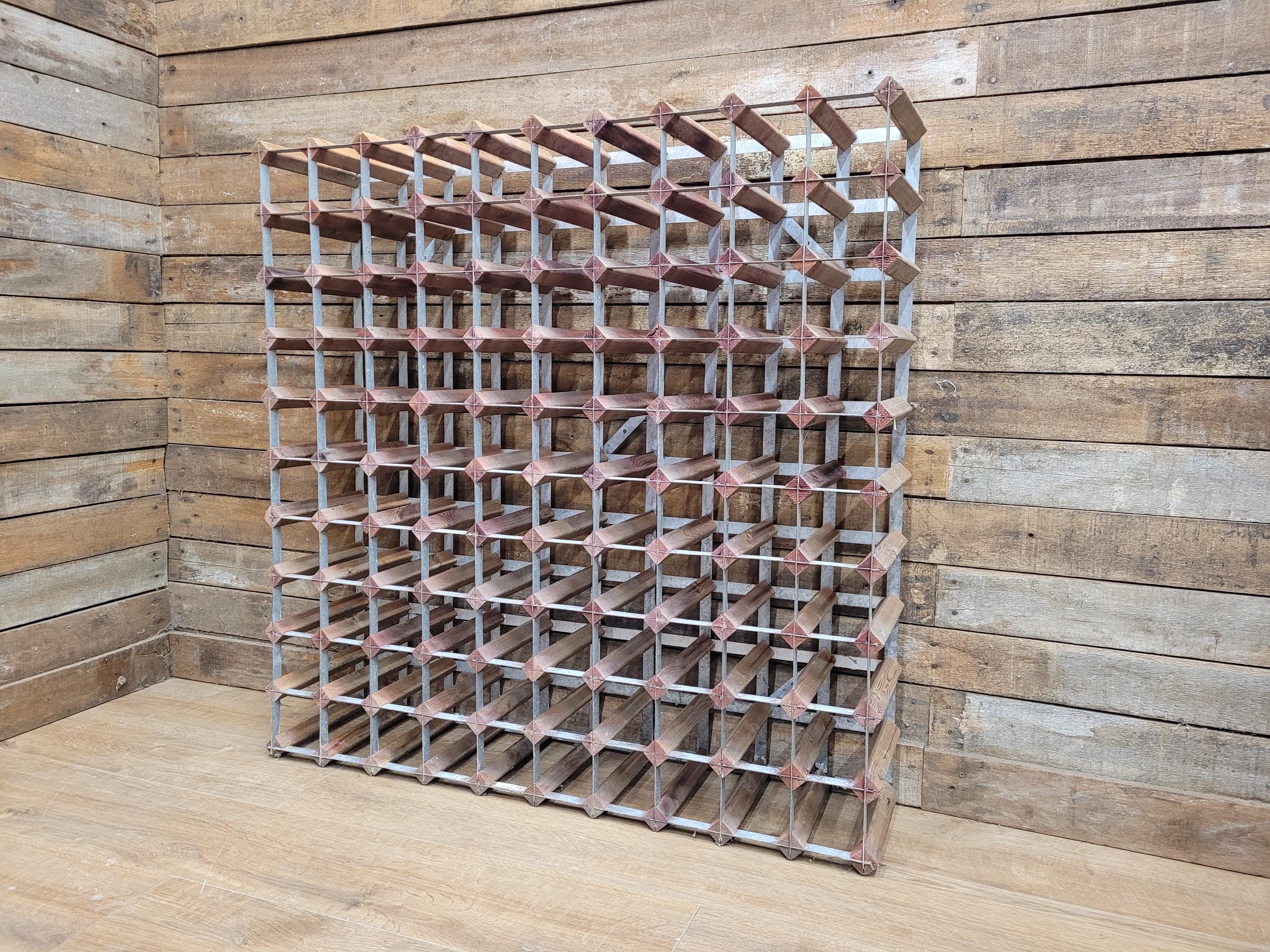 Vintage Rustic Distressed 100 Wine Bottle Wooden Storage Rack Designer Piece