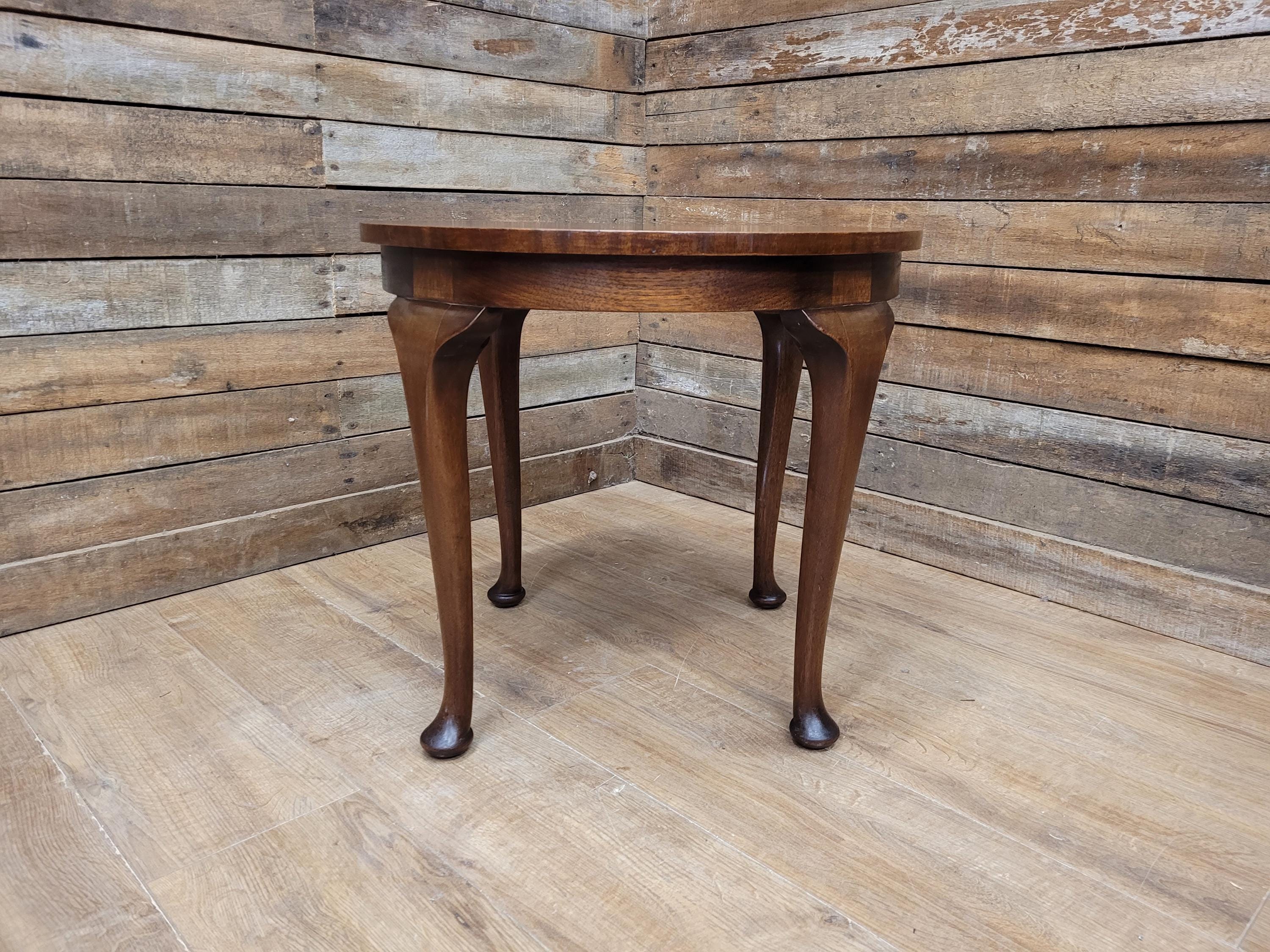 Vintage Circular Walnut Veneer Wine Or Lamp Table Full Of Charm Cabriole Legs