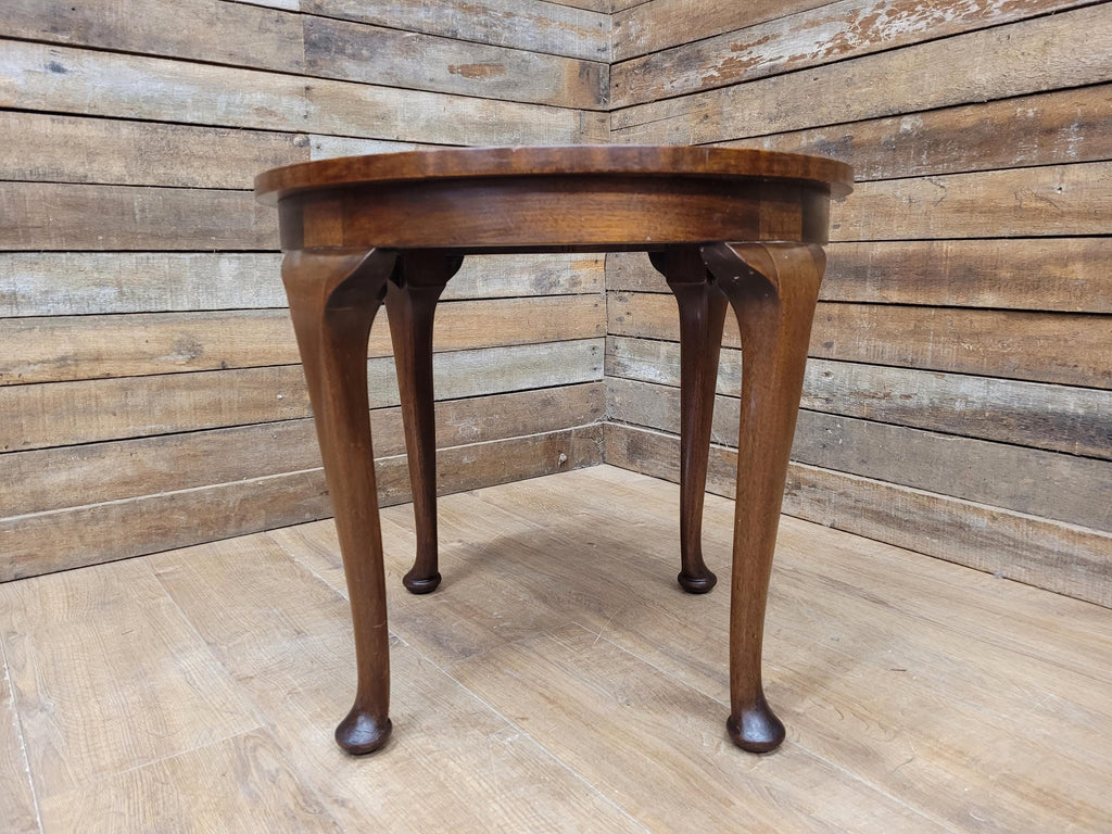 Vintage Circular Walnut Veneer Wine Or Lamp Table Full Of Charm Cabriole Legs