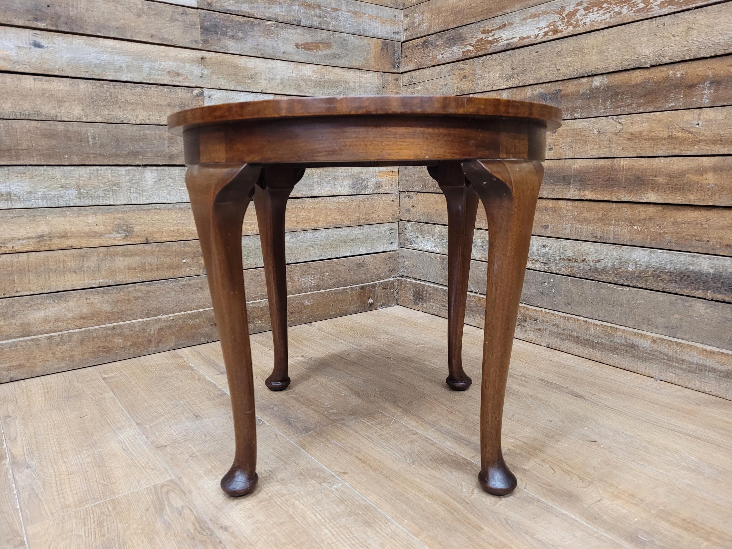 Vintage Circular Walnut Veneer Wine Or Lamp Table Full Of Charm Cabriole Legs