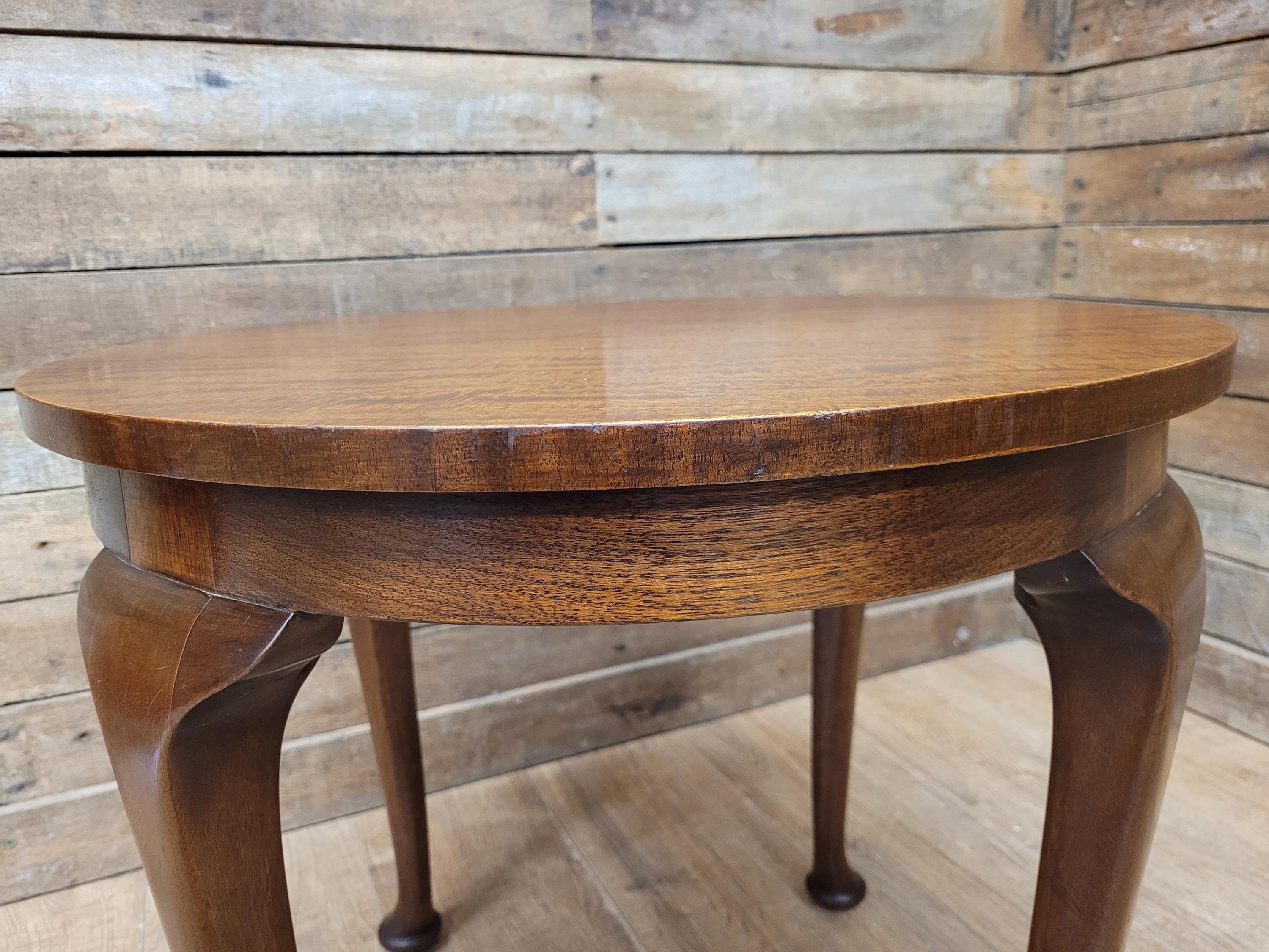 Vintage Circular Walnut Veneer Wine Or Lamp Table Full Of Charm Cabriole Legs