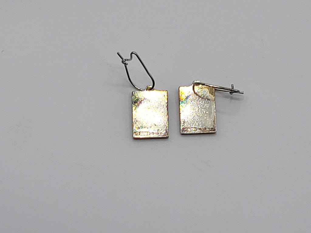 Vintage Sterling Silver Penny Black Stamp Designed Drop Earrings