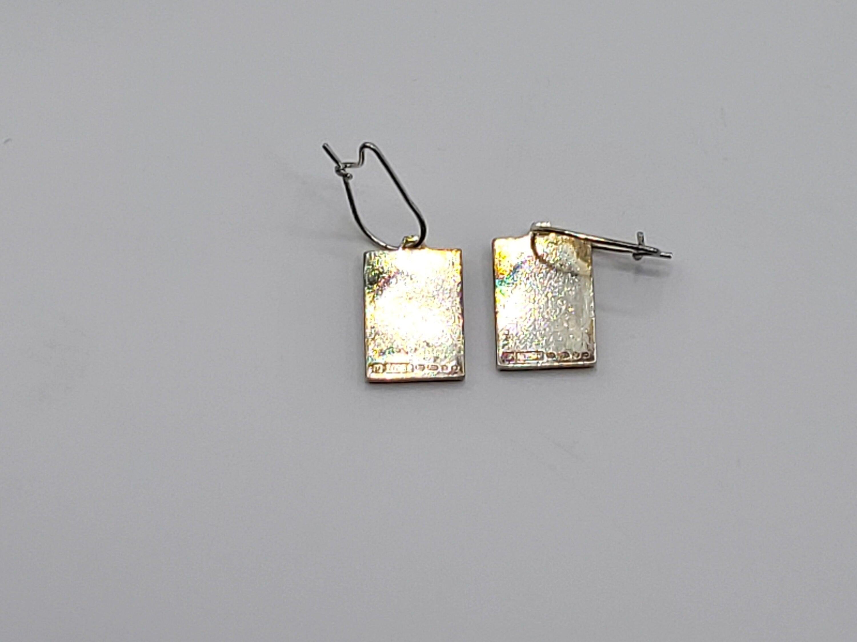 Vintage Sterling Silver Penny Black Stamp Designed Drop Earrings