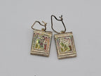 Vintage Sterling Silver Penny Black Stamp Designed Drop Earrings