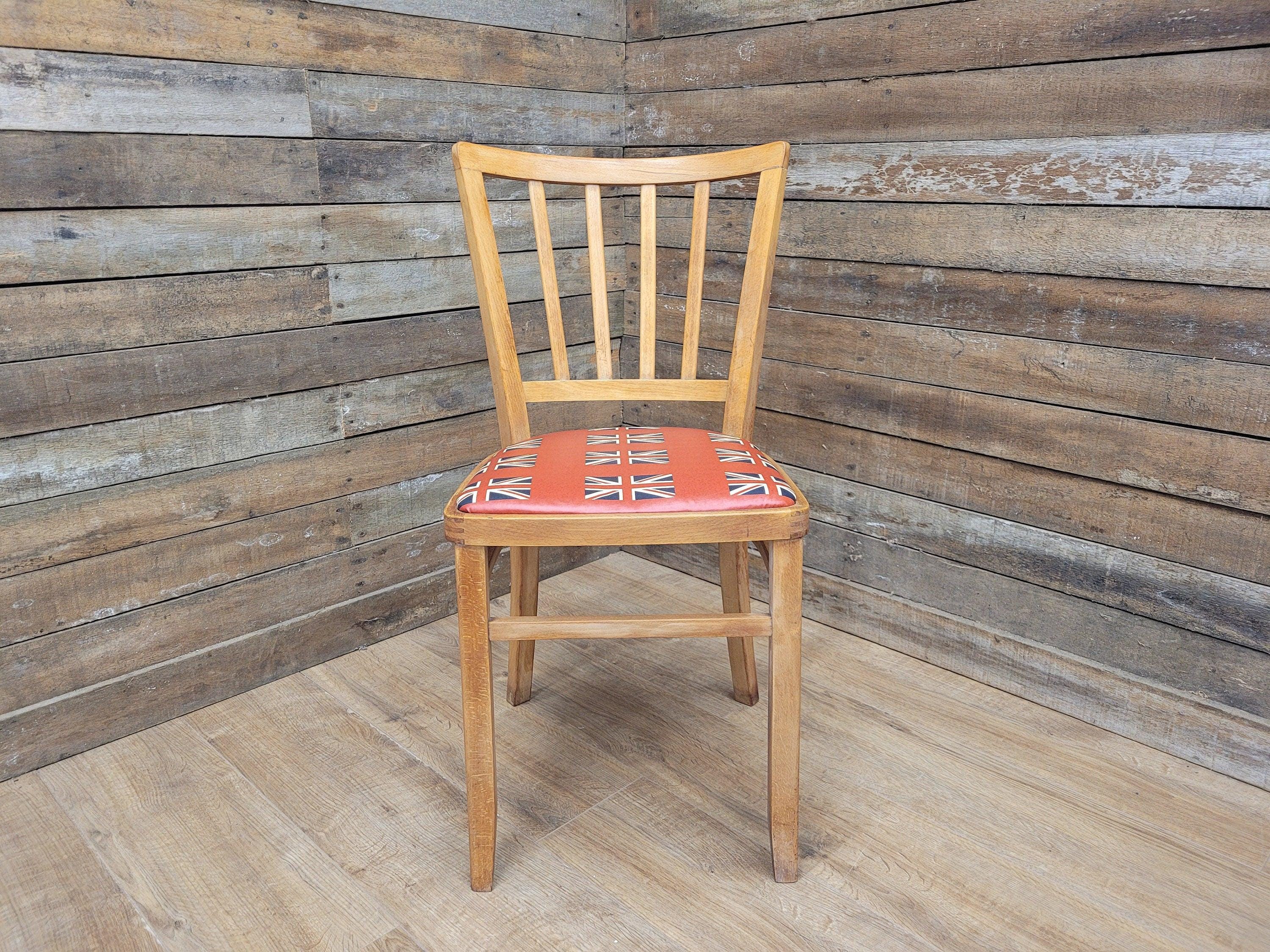 Mid Century Blonde Bentwood Bedroom Office Desk Chair Union Jack Seat Retro Chic