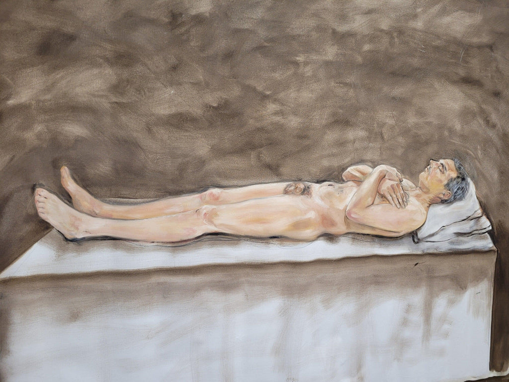 Large 6x7.5ft Contemporary Oil Painting Male Nude on Bed Figurative Modern Art