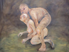 Large 6ft Surreal Oil Painting Grotesque Figures Modern Dark Expressionist Art