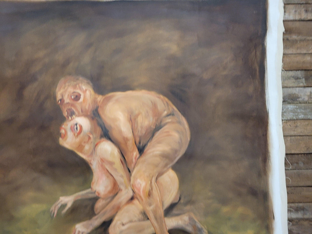 Large 6ft Surreal Oil Painting Grotesque Figures Modern Dark Expressionist Art