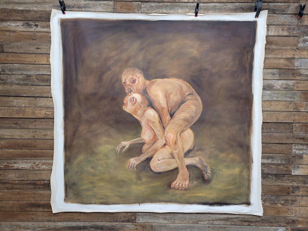 Large 6ft Surreal Oil Painting Grotesque Figures Modern Dark Expressionist Art