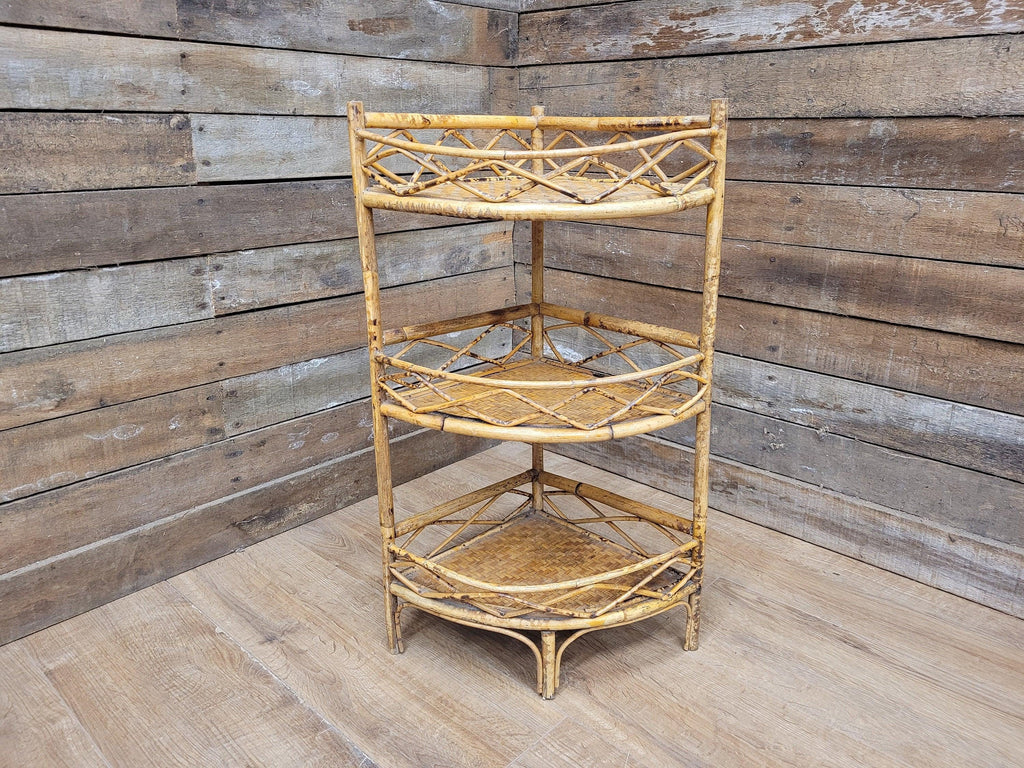 Antique Three Tier Corner Bamboo Whatnot Plant Stand