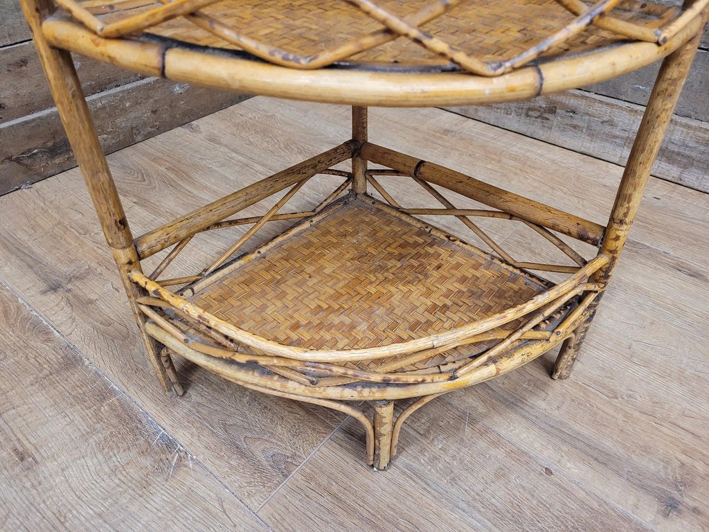 Antique Three Tier Corner Bamboo Whatnot Plant Stand