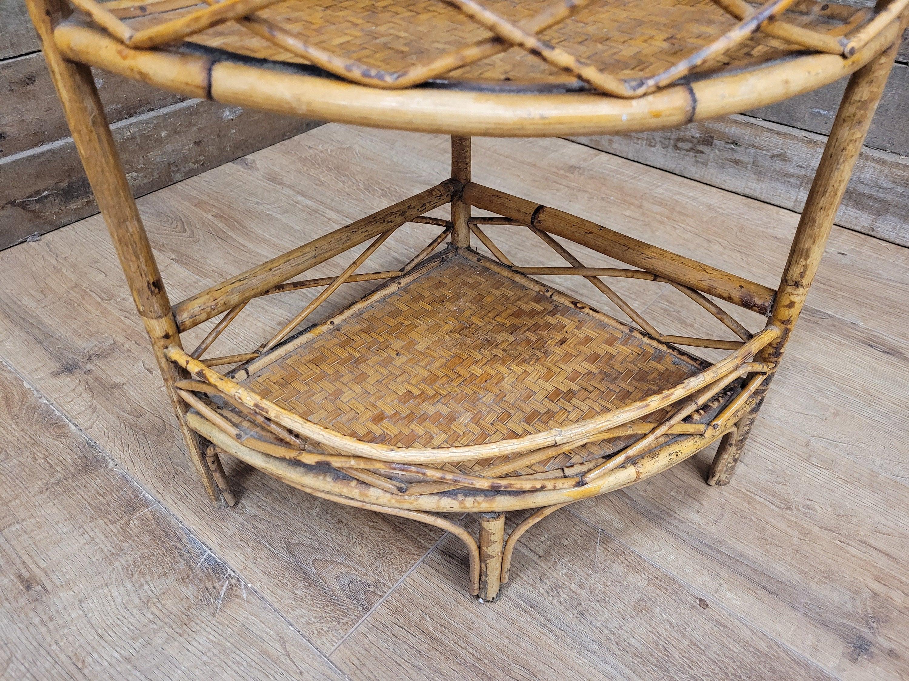 Antique Three Tier Corner Bamboo Whatnot Plant Stand