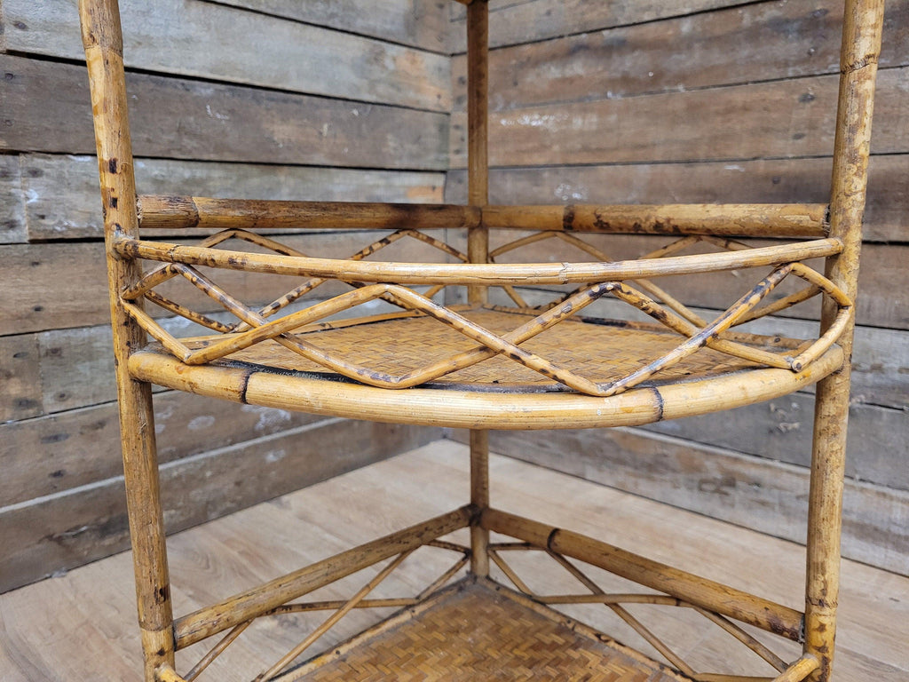 Antique Three Tier Corner Bamboo Whatnot Plant Stand