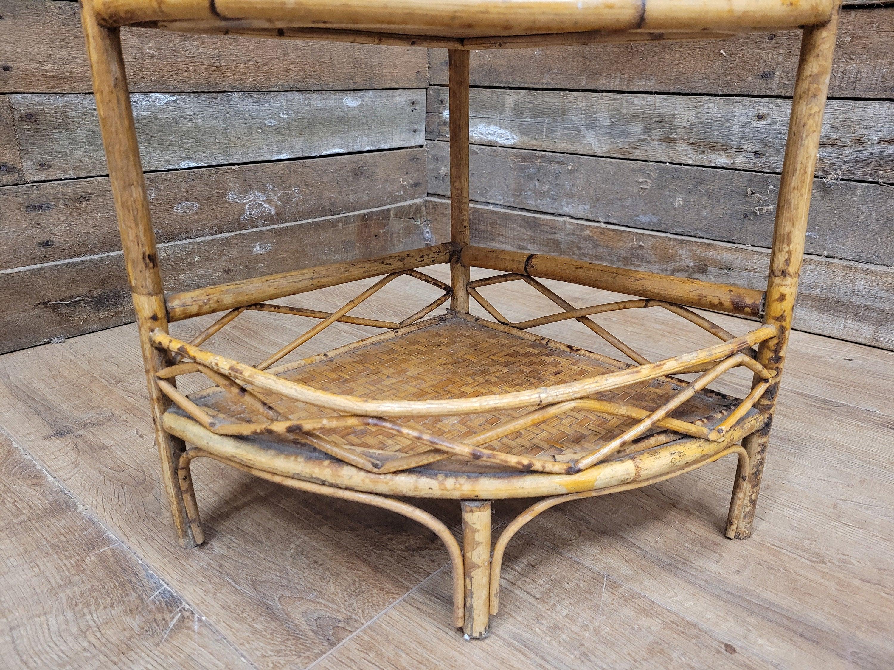 Antique Three Tier Corner Bamboo Whatnot Plant Stand