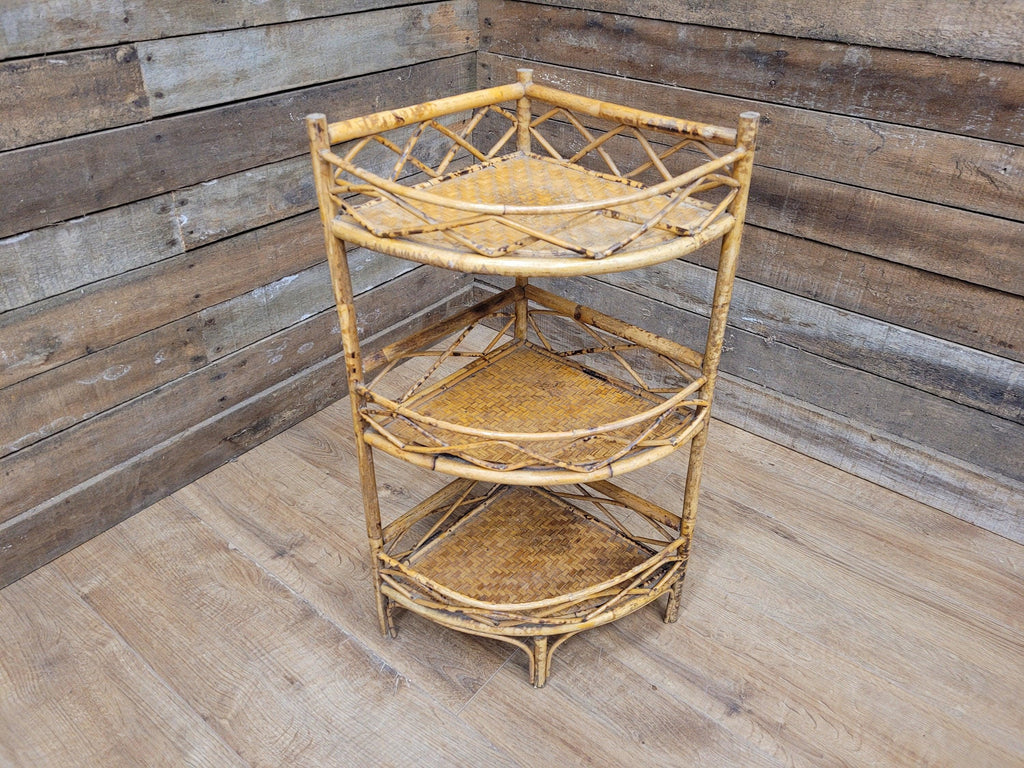 Antique Three Tier Corner Bamboo Whatnot Plant Stand