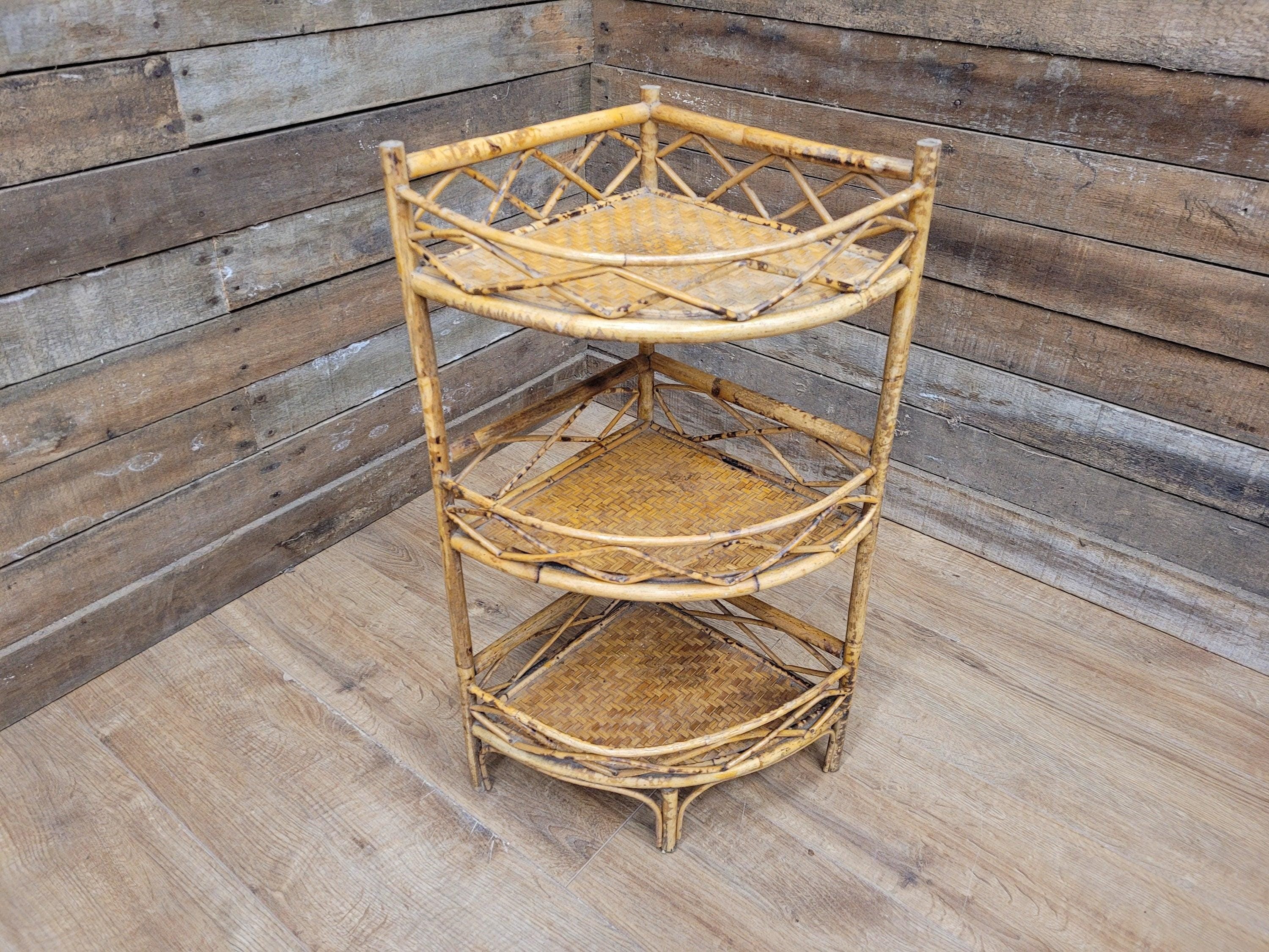 Antique Three Tier Corner Bamboo Whatnot Plant Stand