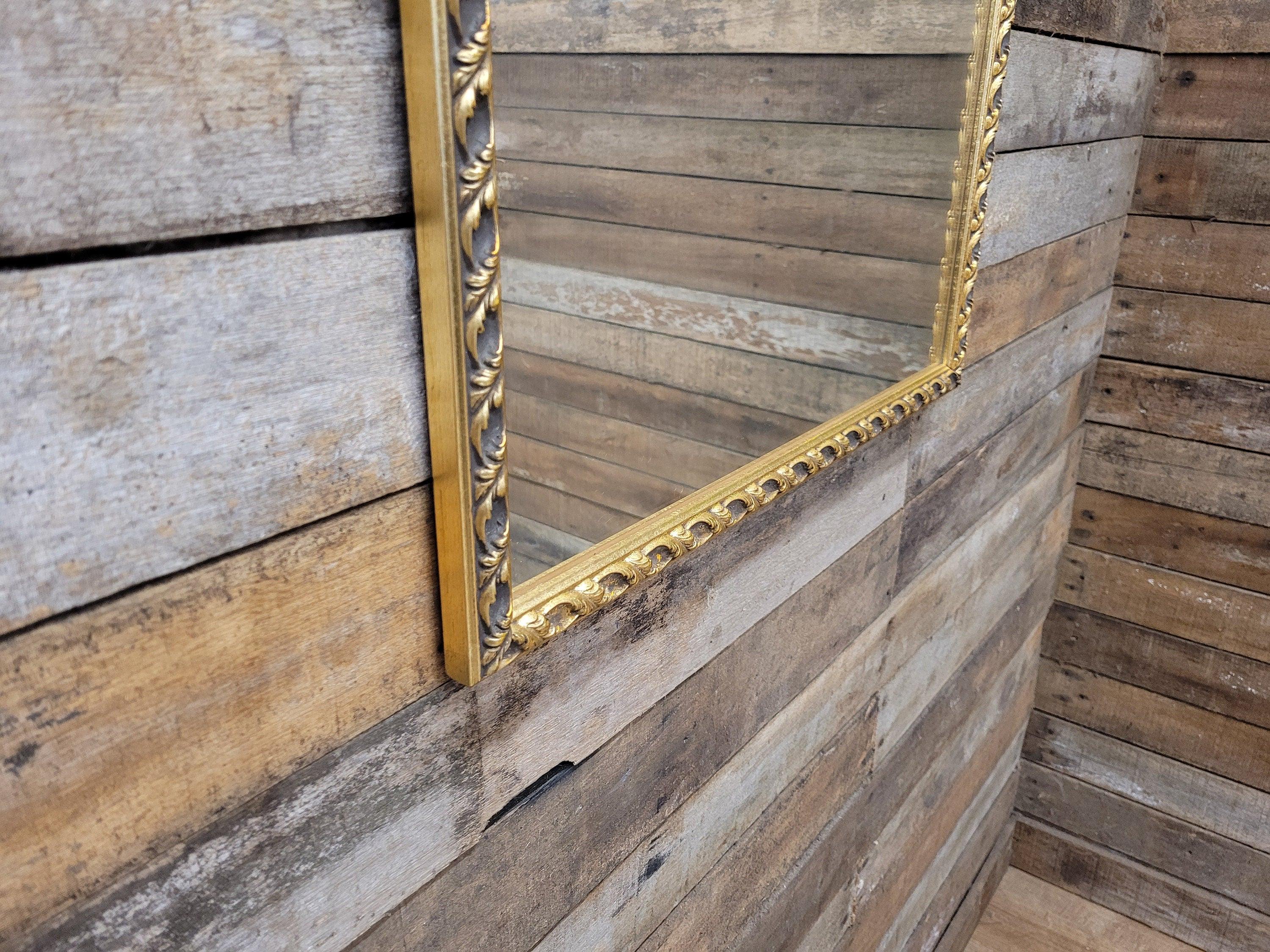 Vintage Bevel Edged Style Distressed Gold Framed Over Mantle Wall Mirror