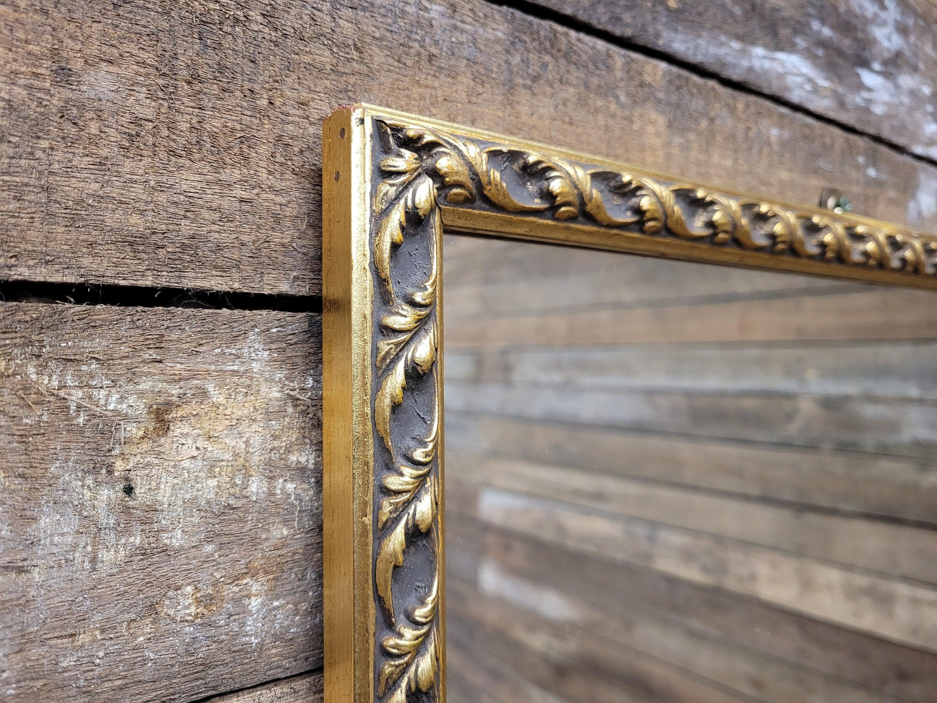Vintage Bevel Edged Style Distressed Gold Framed Over Mantle Wall Mirror